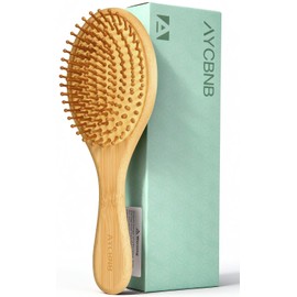 AYCBNB Bamboo Hair Brush for Hair Growth, Detangler Hairbrush with Natural Bamboo Bristles, Wooden Paddle Brush for Scalp Massage, All Hair Types, for Women, Men, and Kids
