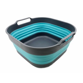 SAMMART 10L (2.64) Collapsible Plastic Dishpan - Foldable Washing Basin - Portable Dish Washing Tub - Space Saving Kitchen Storage Tray (Grey/Crystal Blue)