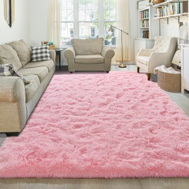 junovo Ultra Soft Area Rugs 6x9 Feet Fluffy Carpets for Bedroom Kids Girls Boys Baby Living Room Shaggy Floor Nursery Rug Home Decor Mats, Pink