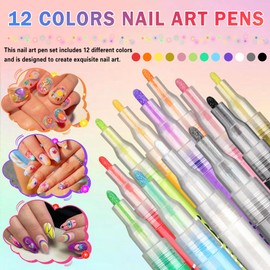 ZHISHUDL 12 Color Nail Art Markers Pens Set Nail Polish Pens for Painting Nails Art Quick Dry Waterproof Nails Art Marker Pen Kit for Home DIY Nail Art Design
