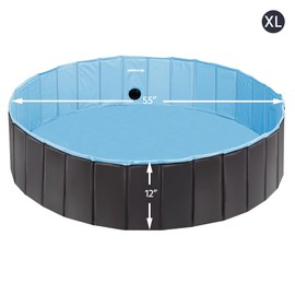 Yaheetech Foldable Hard Plastic Dog Pet Bath Swimming Pool Collapsible Dog Pet Pool Bathing Tub Pool for Pets Dogs & Cats Outdoor -55 x 11.8 inch, Black