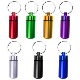 7 stücke Pillendose mit Schlussel Anhaenger Wasserdichte Pillenhalter Box Organizer Fall Mini Aluminium Keychain Tablettenfläschchen für 7 TAGE