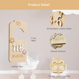 Wooden Baby Closet Dividers, 8 Pack Newborn Wardrobe Baby Closet Organizer Cloth Sorting Tags Organizers, Double-Sided Babys Clothes Size Hanger Organizer from Newborn to 24 Month