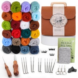 luokefe 24 Colors Needle Felting Kit, Needle Felting Supplies with Storage Bag, Wool Felting Kit with Felting Wool Bulk, Felting Needles, Needle Felting Pad for DIY Crafts Decoration