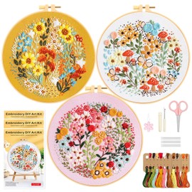 WIVLAX Embroidery Kit for Adults Beginners, DIY Stitch Craft Set with Floral Pattern Fabric, Hoop, Thread & Needles, Starter Hand Flower Embroidery Kits for Adults, Sewing Gift Set for Women & Teens