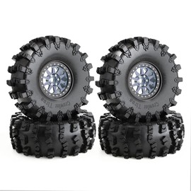 Chanmoo 4Pcs RC 2.2 Beadlock 10-Spokes Wheel Rims & Rubber Crawler Tire for 1/10 RC Crawler Axial SCX10 RBX10 Wraith 90048 90018 Traxxas TRX4 (Titanium)
