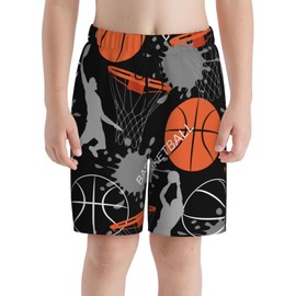 HOYYU Sports Basketball Boys Swim Trunks with Compression Liner Bathing Suits Beach Boards Shorts Kids Youth Teen 14-16 Multicoloured