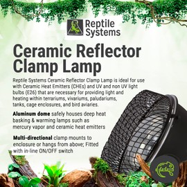 Reptile Systems Ceramic Reptile Clamp Lamp – Easy-to-Use 200w Lighting with Multidirectional Clamp & Reflective Dome – Ideal for Reptiles Like Geckos, Chameleons & More – Safe and Adjustable