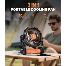 Doviluxe Camping Fan Battery Powered -20000mAh Portable Rechargeable Fans Light, Battery Operated Fan for Camping Hook 4 Speed Quiet Cordless USB Personal Cooling for Desk Home Beach Tent BBQ