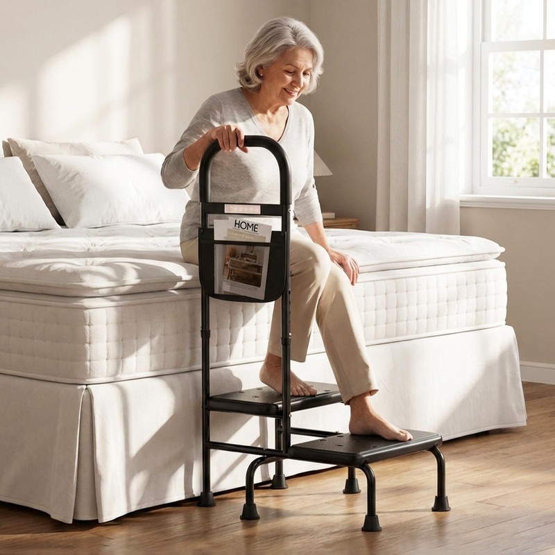2 Step Stool with Handle for Elderly Heavy Duty Bed