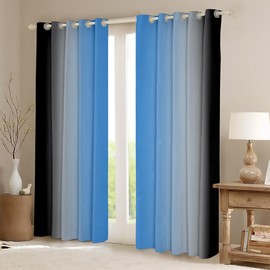 jejeloiu Blue Darkening Drapes (2 Panels, 38 x 54 Inch) Ombre Black Curtains for Bedroom Living Room for Kids Decor Gradient Style 30%-50% Blackout Curtains Abstract Window Treatments
