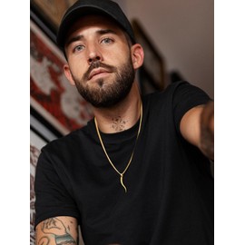 U7 Men Women Italian Horn Necklace Set of 2 Lucky Pendants (1 Stainless + 1 Gold)