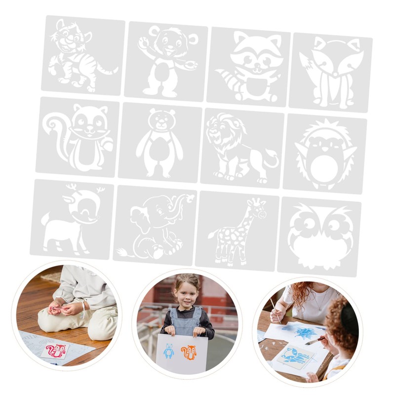 KONTONTY 12 Sheets Cartoon Animal Stencils for DIY Projects Reusable