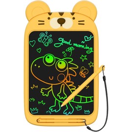 Toys for 3-6 Years Old Girls Boys, LOCVMIKY LCD Writing Tablet 10 Inch Colorful Doodle Board, Electronic Drawing Tablet for Kids Drawing Pads, Kids Travel Games Activity Learning Toys (Yellow Tiger)