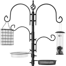 Best Choice Products 91in 4-Hook Bird Feeding Station, Steel Multi-Feeder Stand w/ 2 Feeders, Tray, Bird Bath - Color: Black