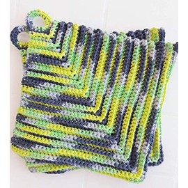 Thick Classic Crochet Pot Holder, Approximately 19 x 19 cm, Green Tones