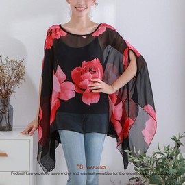 Max Hsuan Women Lagenlook Bohemian Hippie Batwing Chiffon Loose T-Shirt Tops Blouse Casual Kaftan Tunic