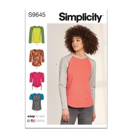 Simplicity Misses' Knit Tops Sewing Pattern Kit, Code S9645, Sizes XS-S-M-L-XL-XXL, Multicolor