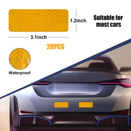 Suvnie 20PCS Warning Reflective Stickers, Night Visibility Safety Reflective Sticker, Waterproof Auto Reflector Tape for Bumper Clothing Trailers Motorcycle Helmet, Car Accessories (Yellow)