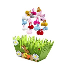 Colcolo Prefilled Easter Basket Basket Fillers Gift Doll Organizer Stuffed Animals Rabbits Bulk for Carnival Prizes Boys Girls Kids, Grass