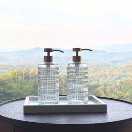 Lunestella Elegant Fluted Glass Dispenser with Stainless Steel Pump, 17oz, Decorative Bottle for Bathroom and Kitchen (Copper)