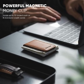 VULKIT Slim Magnetic Money Clip Leather Credit Business Card Holder Bills Holder, Strong Magnet Holds 15 x Folded Bank Notes