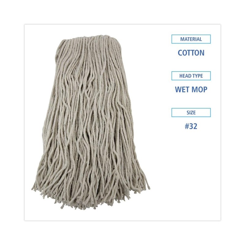 Boardwalk 2032CEA Cut-End Wet Mop Head, Cotton, No. 32, White