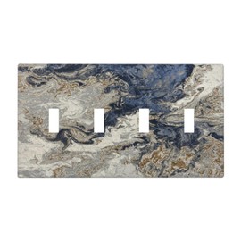 LOLREAI Decorative Light Switch Cover Plate Abstract Gold Grey Blue Marble Swirl Painted 4 Gang Wall Plate Switch Plate Covers Quad Toggle Jumbo Electrical Faceplate for Bedroom Kitchen Decor