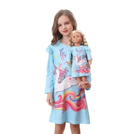 Bow Dream Girl Dress Cute and Matching American Girl Doll Clothes Accessories for Girls Dresses Set Light Blue Size 150