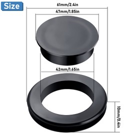Jetec 2 Inch Patio Table Umbrella Hole Ring with Cap Set Silicone Transparent Umbrella Thicker Hole Ring Plug and Cap Set for Outdoor Patio Garden Beach Table Umbrella Plug (Black,1 Set)