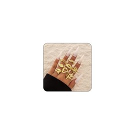 Bestleey Chunky Geometry Gold Rings Set for Women,Vintage Heart Adjustable Knuckle Ring Statement Irregular Rings Stackable Hollowed Out Rings Set Minimalism Fashion Creativity Jewelry, Alloy Steel