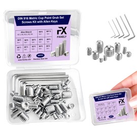 Fixxely Grub Screws Assorted Kit – 60PCS Stainless Steel 304 Set | M3, M4, M5, M6, M8 Hex Headless Screws with Allen Key | Door Handle Repair & Bathroom Fixtures