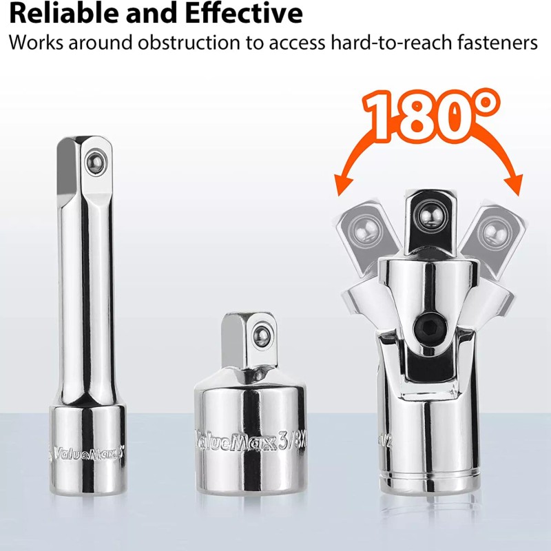 VALUEMAX 9PC Socket Accessory Set 3/8" Dr Extension Bar 1/4"