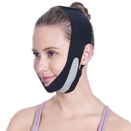 QOMJUFA Reusable chin strap, V-shaped chin face tightening band, face lifting mask for women, face lifting bandage, black grey