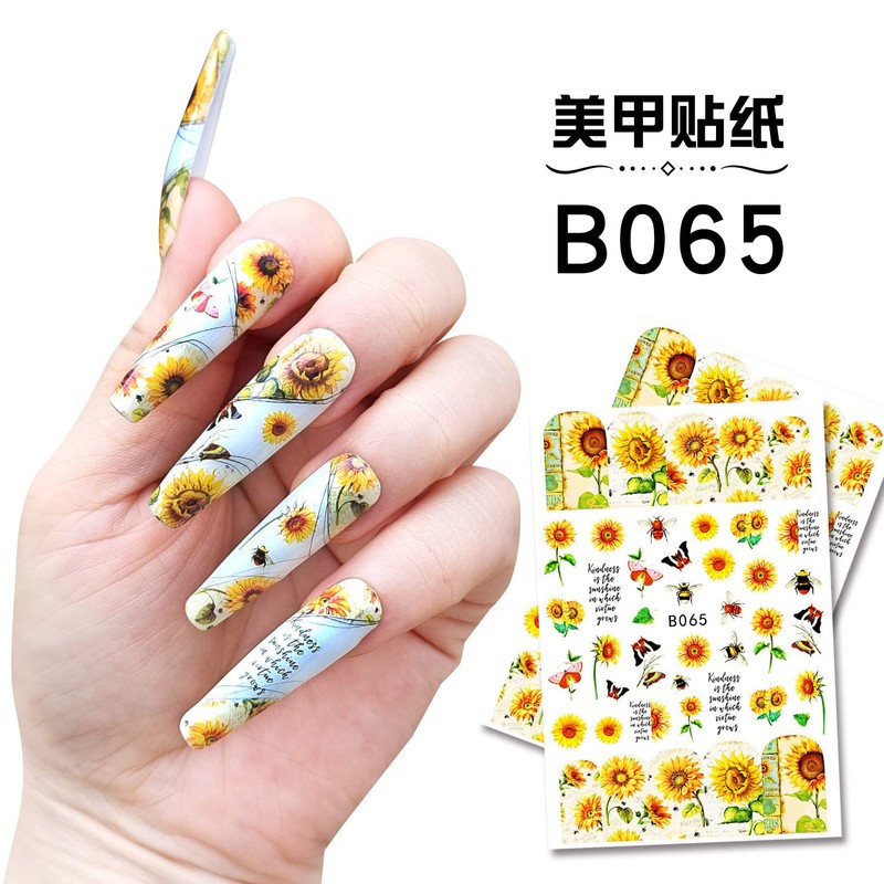 LANODO 12 Pcs Nail Stickers 3D Multiple Styles Sunflower DIY