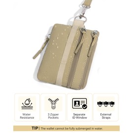 BOSTANTEN Small Wallet RFID, Minimalist Zip ID Case Wallet with Lanyard Keychain, Water Resistant Card Wallets for women & Men, Khaki