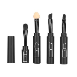 Juego de Brochas de Maquillaje Telescópicas 4 en 1, Brochas Cosméticas Portátiles Retráctiles para Labios, Cejas, Sombras de Ojos(Negro)
