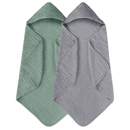 Yoofoss Hooded Baby Towels for Newborn 2 Pack 100% Muslin Organic Cotton Baby Bath Towel with Hood for Babies, Infant, Toddler and Kids, Large 32x32Inch, Soft and Absorbent Newborn Essential