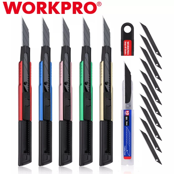 WORKPRO 5PCS Utility Knife Retractable Snap-off Blade Heavy Duty Box