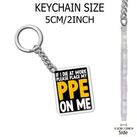 If I Die At Work Please Place My PPE On Me Keychain - Funny Occupational Humor Acrylic Keychain - Sarcastic & Dark Humor Gifts for Healthcare Workers, Laborers, and Essential Employees - 2 Inch