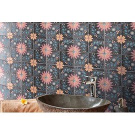 4.5 x 4.5 Adelina Black Spanish Pattern Porcelain Tile Indoor Outdoor Pool Rated Decorative Tile (1)