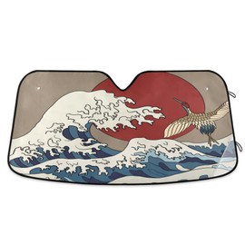 xigua Japanese Waves Car Windshield Sun Shade Front Window Folding Auto Sunshade Anti-UV Rays Sun Visor Shade for Car Truck SUV