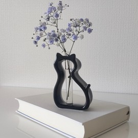 LOVE LOVE JAPAN Cat Flower Vase Japanese Mino Ware | Cat Design | Home Decor Traditional Handmade Ceramic | Modern Unique | Kitchen Living Room | 3.9 inch | Black Kitty