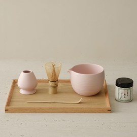 Matcha Whisk Set, Ceramic Matcha Bowl & Whisk Holder, Bamboo Accessory, Modern Design (Matte Soft Pink, Pouring Spout)