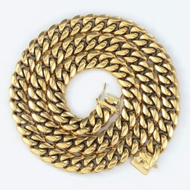 PY BLING Mens Heavy Miami Cuban Link Chain Choker 14k Gold Plated Hip Hop Thick Stainless Steel 8mm-16mm Necklace/Bracelet (10mm,24)