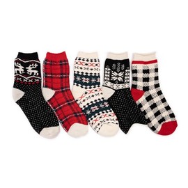 MUK LUKS Women's 5 Pack Heat Retainer Sock, Black/Red, OS (6-11)