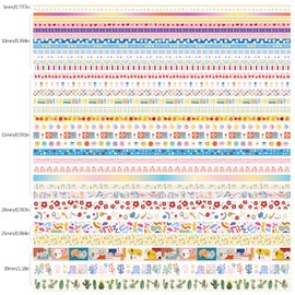 emmoolife Juego de 35 rollos de cinta washi, cintas adhesivas decorativas coloridas y bonitas para álbumes de recortes y diarios, suministros para cuadernos de desecho, diarios de viñetas para mujeres