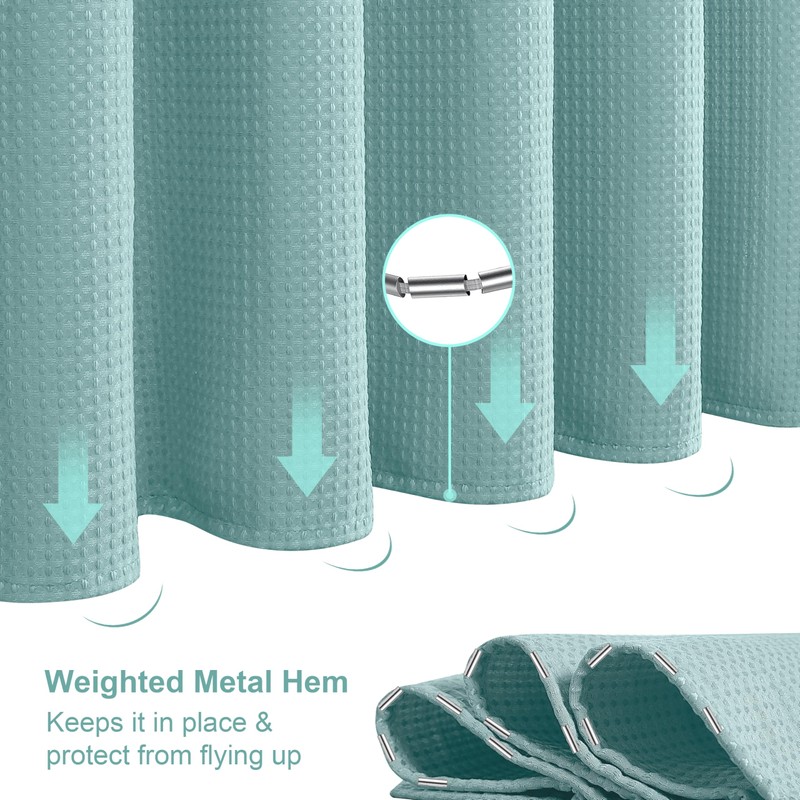 VANZAVANZU Shower Curtain for Bathroom with Metal Hooks Waffle Fabric