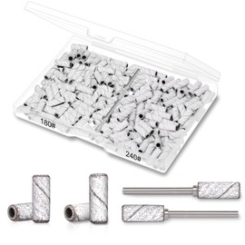 BLESWIN 200pcs #180#240 Grit Small Sanding Bands for Nail Drill with 2pcs 3/32’’ Upgrade Mandrels Bits, Mini Sanding Bands for Nail Drill for Manicure Nail Salon and Nail Enthusiasts Use – White