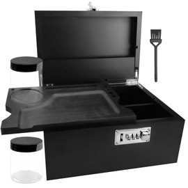 MPROCU Large Bamboo Storage Box with Lock, Decorative Stash Box Set Includes Jars & brush （Black）